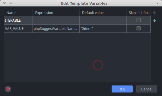 Screenshot of "fore" Live Template variables